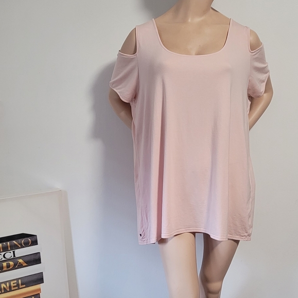 Denim 24/7 Tops - Denim 24/7 Light Pink Cold Shoulder Blouse